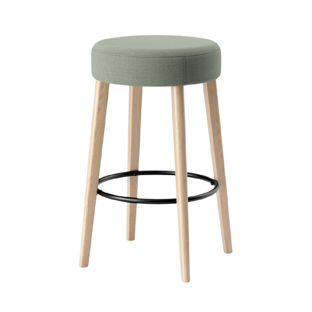 Modern Green Upholstered Bar Stool with Wooden Legs