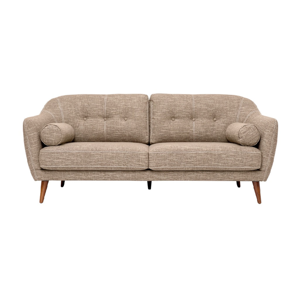 Modern Beige Sofa with Upholstered Cushions and Wooden Legs