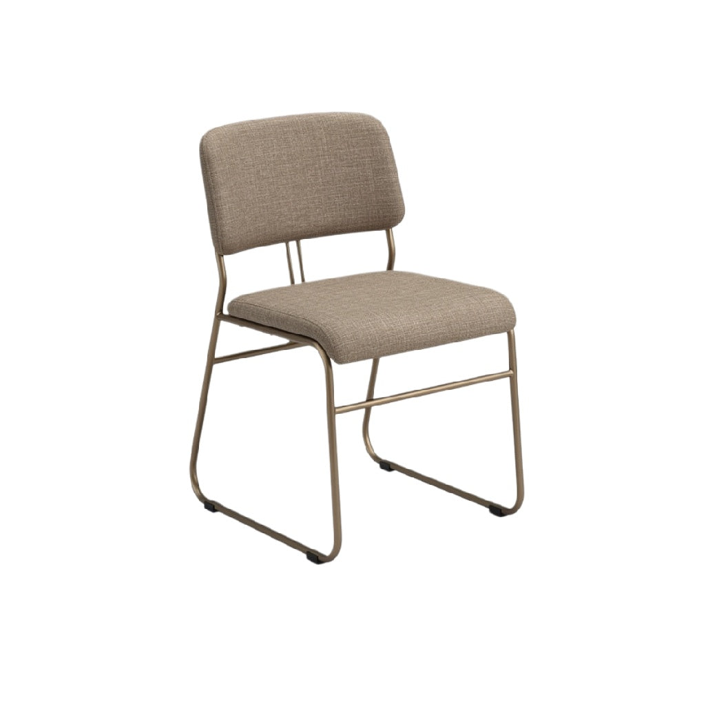 "Minimalist Brown Fabric Dining Chair with Metal Frame"