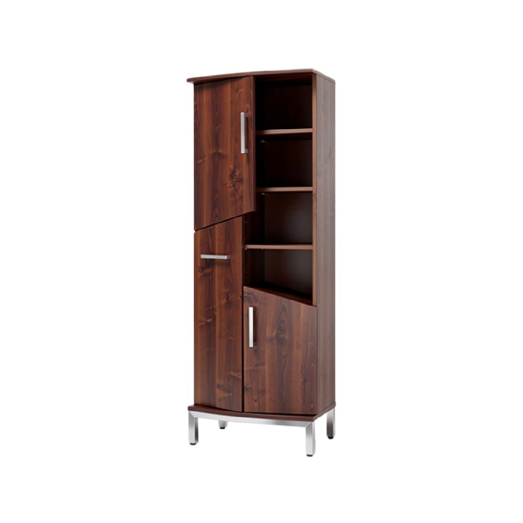 Corner Shelf Cabinet with Wood Finish and Metal Legs