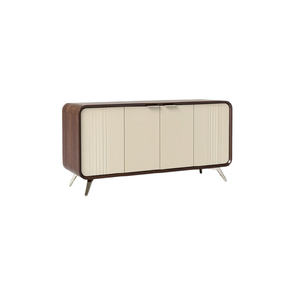 "Mid-Century Modern Sideboard with Cream and Wood Finish"